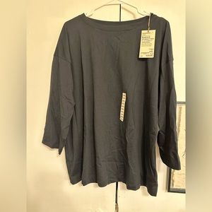 MUJI Black Boatneck 3/4 Sleeve Jersey T-Shirt